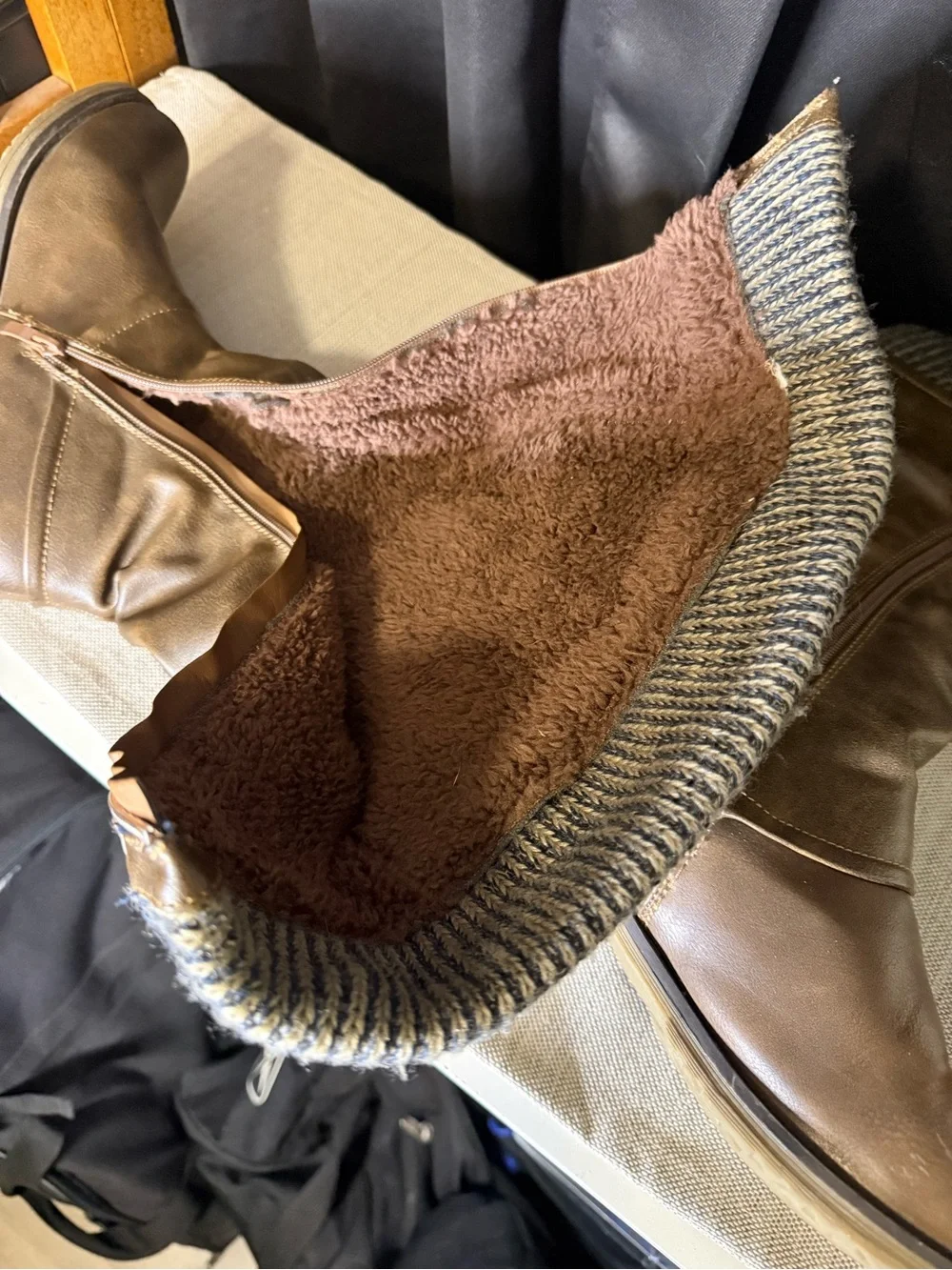 Women’s Knee-High Slouchy Brown Boots with Knit Cuff Size 8